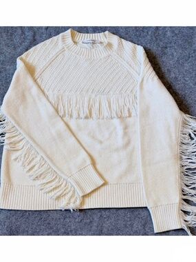 Frame Denim Fringe Knit Sweater Ivory S